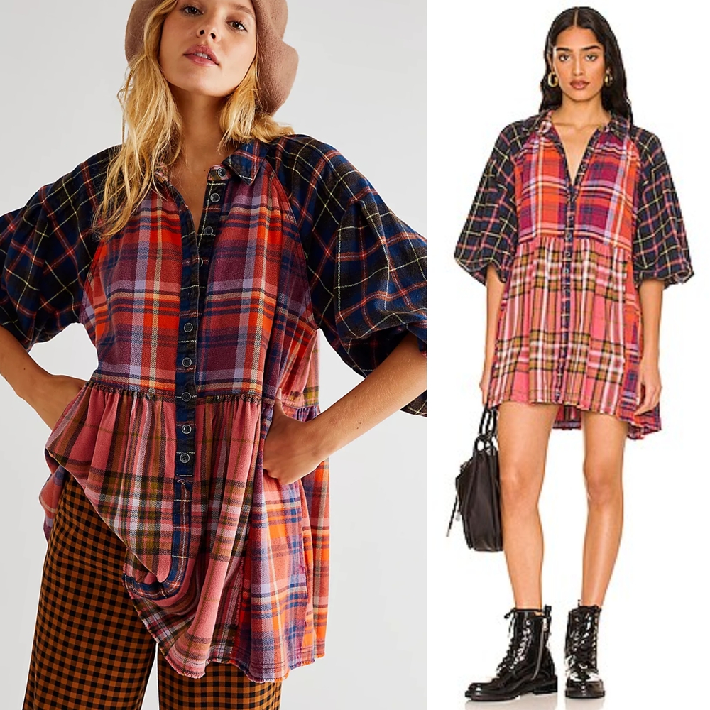 We The Free Plaid Button-Down Top in Red and Pink